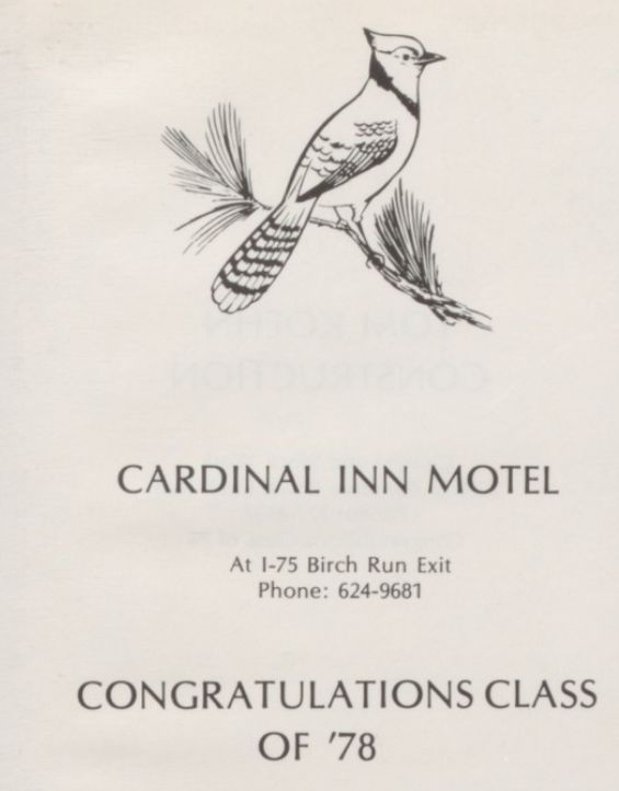 Cardinal Inn Motel - 1978 Birch Run Yearbook Ad